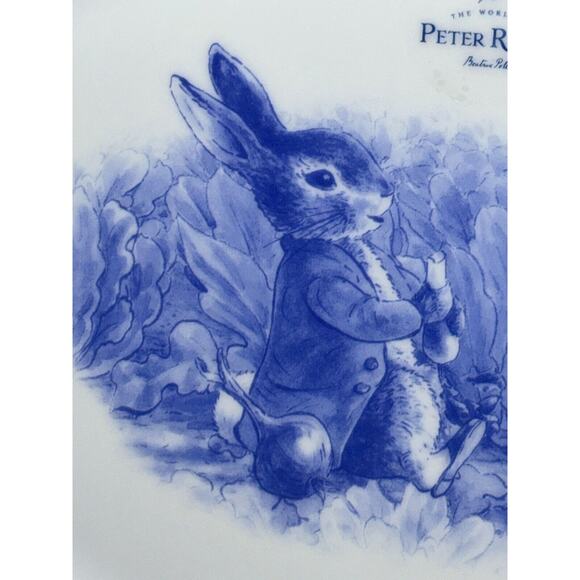 Beatrix Potter Peter Rabbit Blue Toile Porcelain Oval Serving Platter 14x9 NEW - Picture 3 of 6
